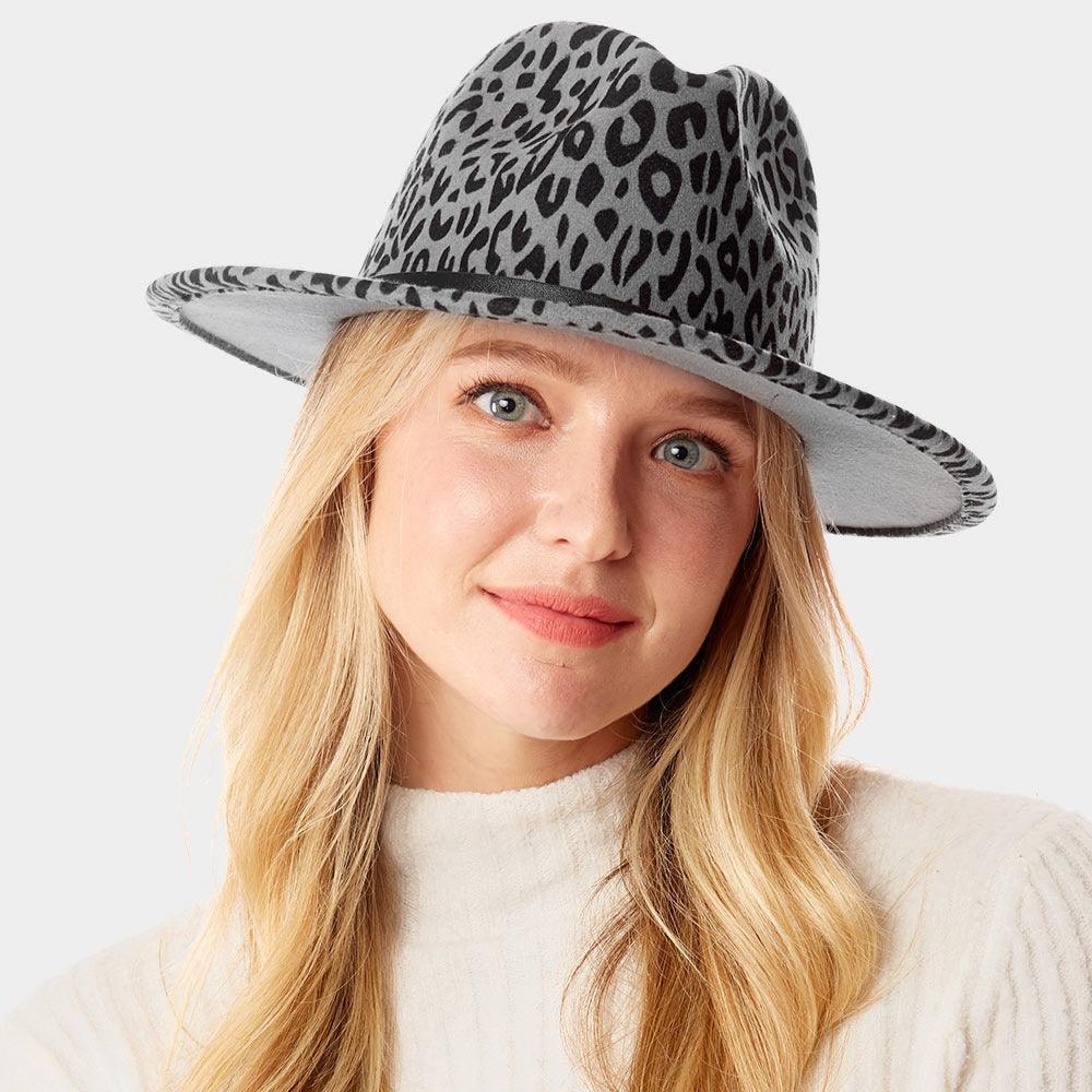 Faux Leather Band Detailed Leopard Patterned Panama Hat - Jewelry Store by Erik Rayo