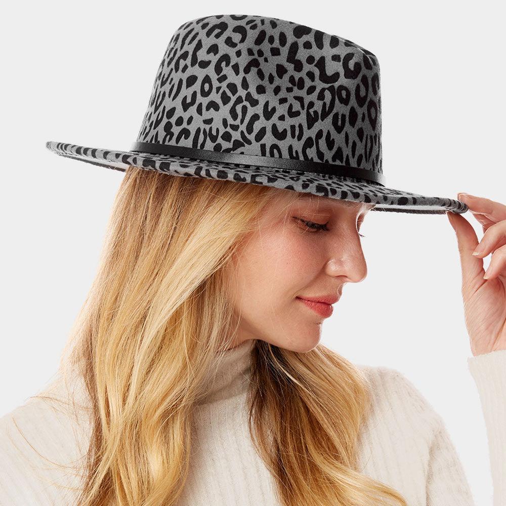 Faux Leather Band Detailed Leopard Patterned Panama Hat - Jewelry Store by Erik Rayo