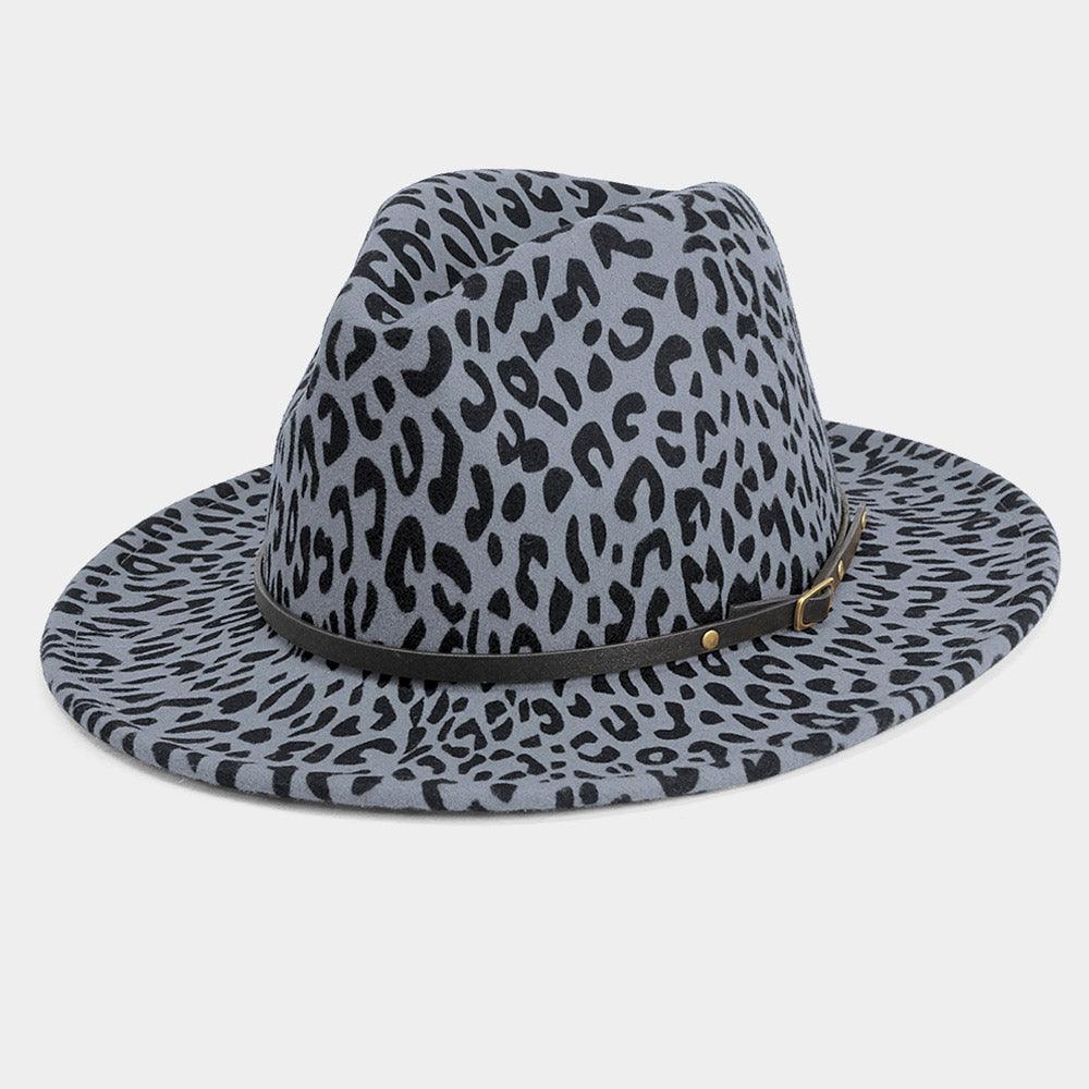 Faux Leather Band Detailed Leopard Patterned Panama Hat - Jewelry Store by Erik Rayo
