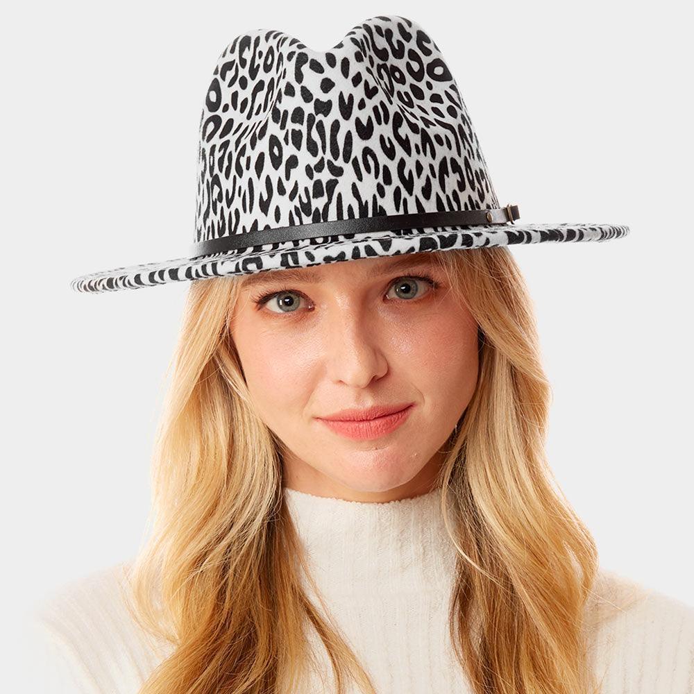Faux Leather Band Detailed Leopard Patterned Panama Hat - Jewelry Store by Erik Rayo