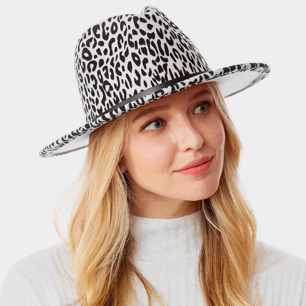 Faux Leather Band Detailed Leopard Patterned Panama Hat - Jewelry Store by Erik Rayo