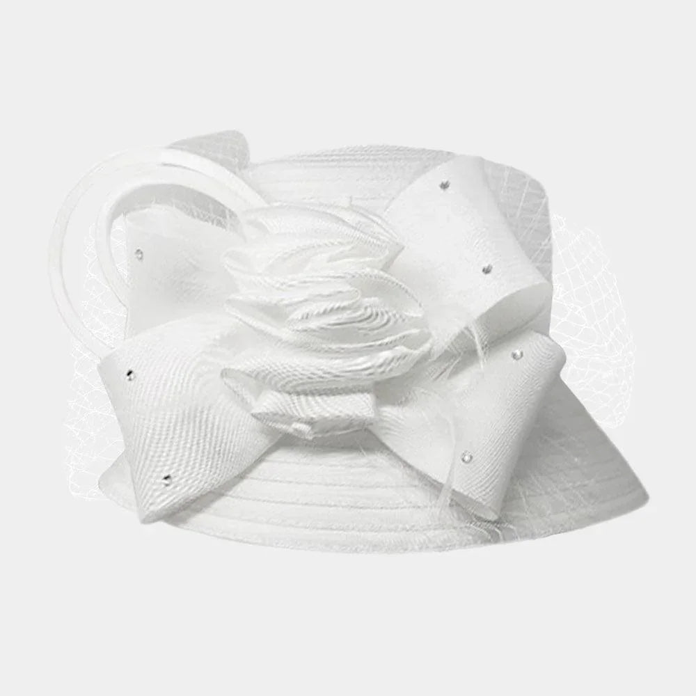 Studded Bow Flower Mesh Dressy Hat - Jewelry Store by Erik Rayo