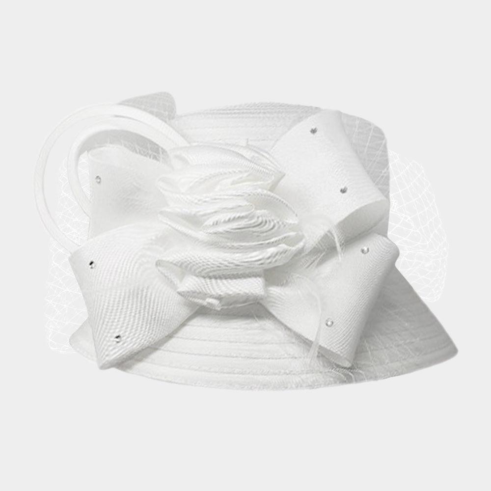 Studded Bow Flower Mesh Dressy Hat