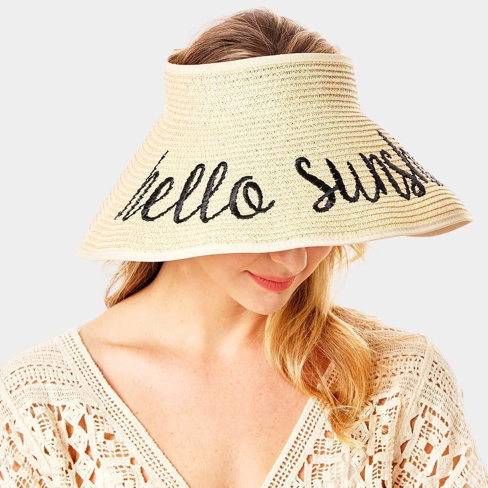 hello sunshine Message Roll Up Foldable Visor Sun Hat - Jewelry Store by Erik Rayo