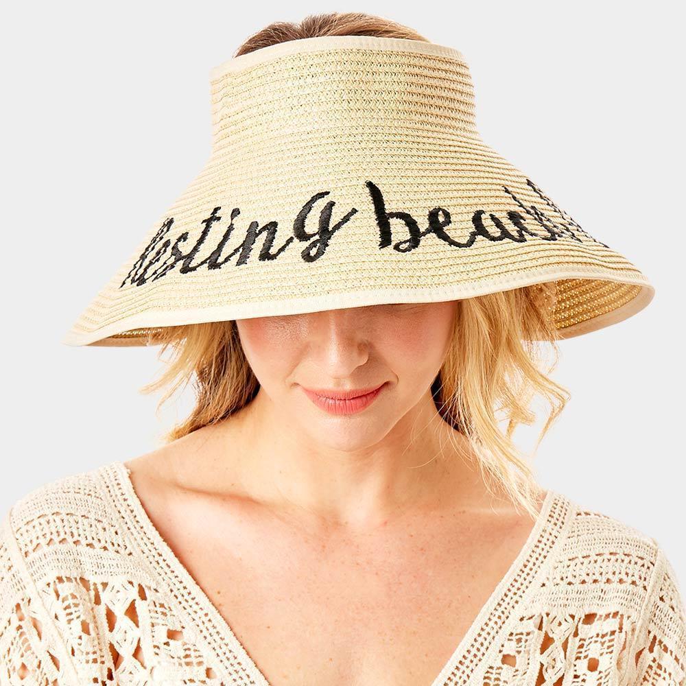 Resting beach face Message Roll Up Foldable Visor Sun Hat - Jewelry Store by Erik Rayo