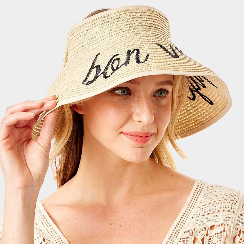 bon voyage Message Roll Up Foldable Visor Sun Hat - Jewelry Store by Erik Rayo