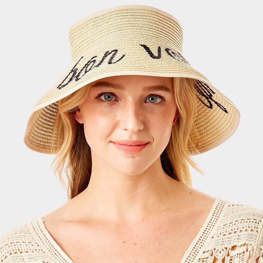 bon voyage Message Roll Up Foldable Visor Sun Hat - Jewelry Store by Erik Rayo