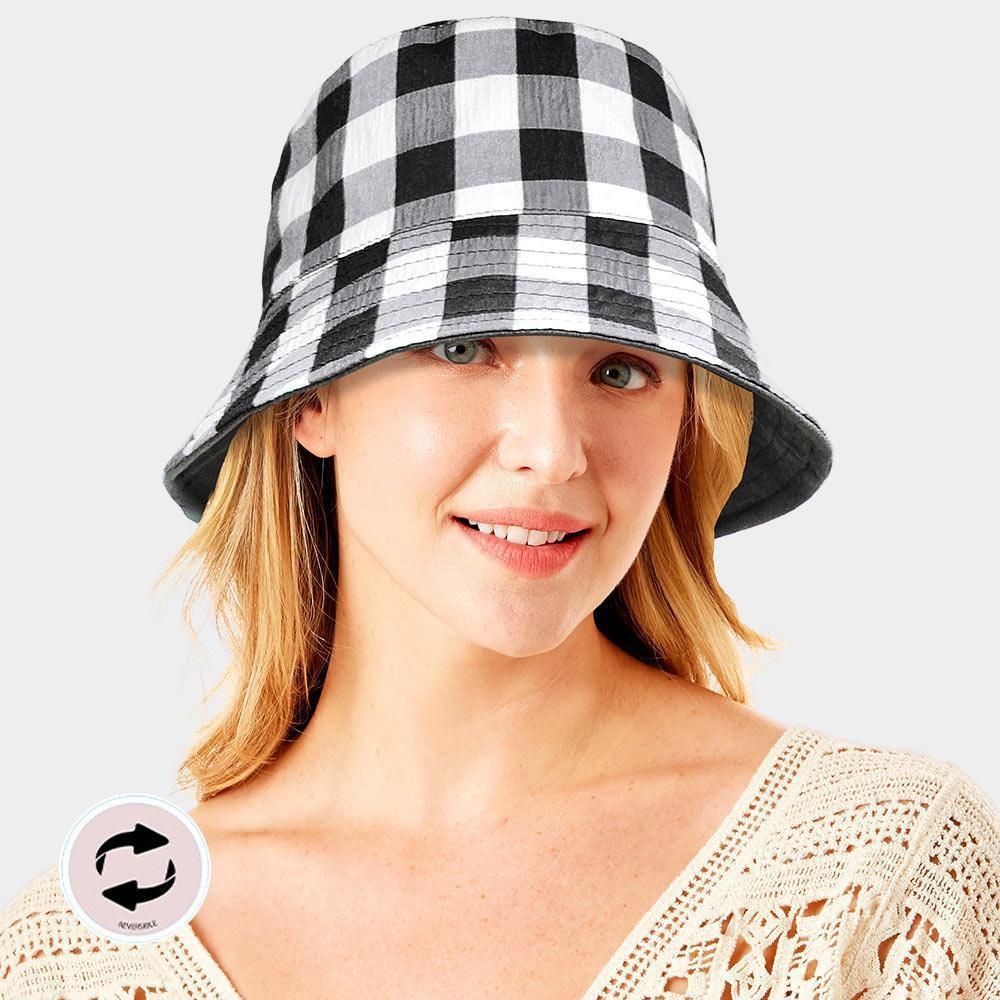 Wired Brim Plaid Check Patterned Reversible Bucket Hat - Jewelry Store by Erik Rayo