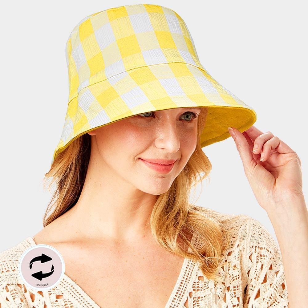 Wired Brim Plaid Check Patterned Reversible Bucket Hat - Jewelry Store by Erik Rayo