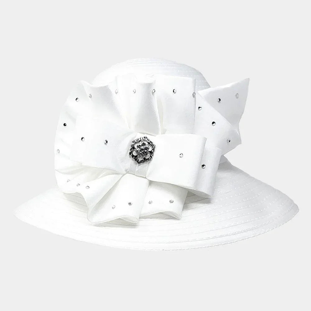 Stone Embellished Bow Accented Dressy Hat - Jewelry Store by Erik Rayo