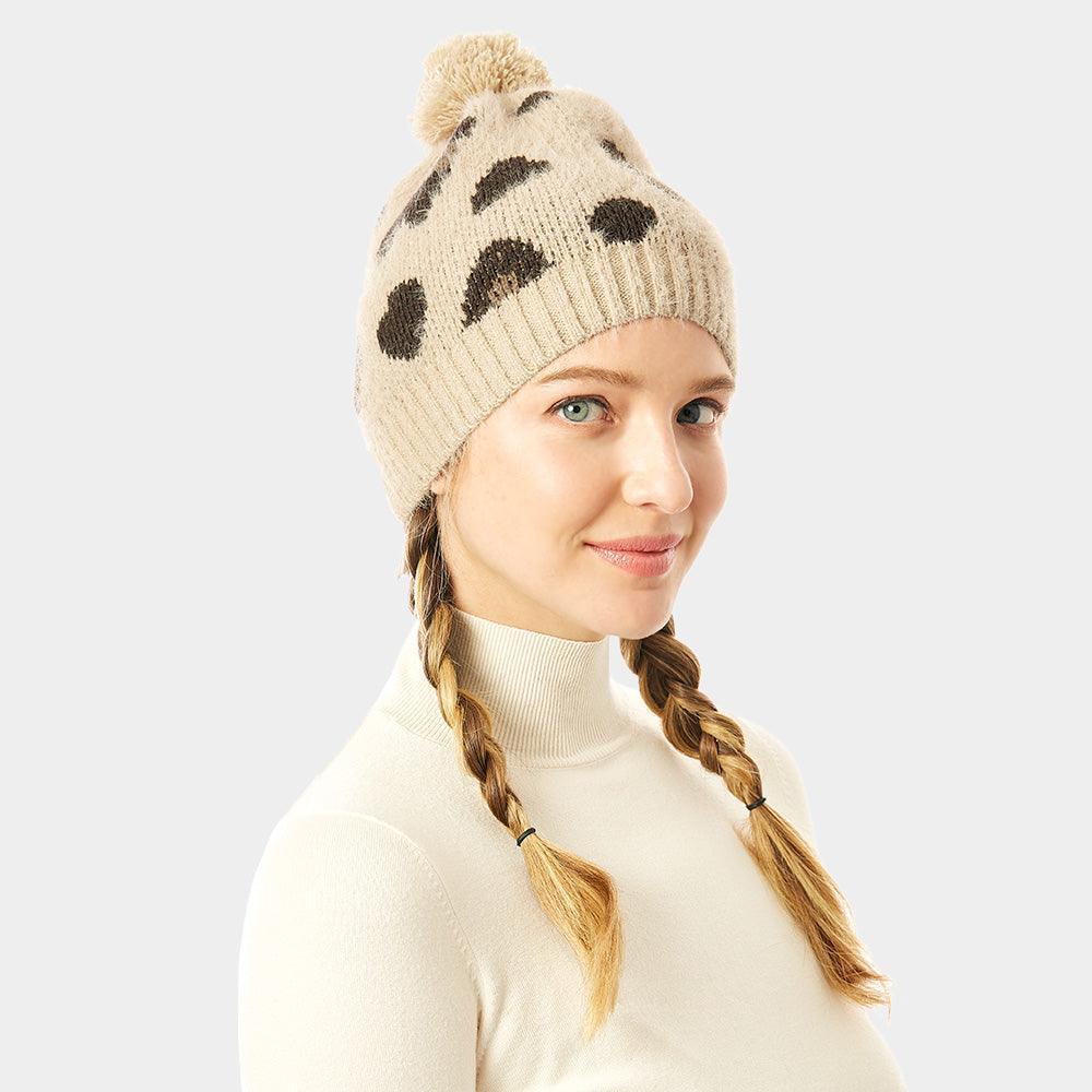 Soft Fuzzy Leopard Print Beanie Hat With Pom Pom - Jewelry Store by Erik Rayo