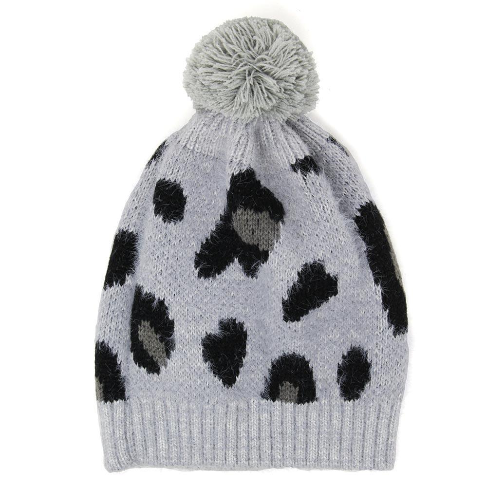 Soft Fuzzy Leopard Print Beanie Hat With Pom Pom - Jewelry Store by Erik Rayo