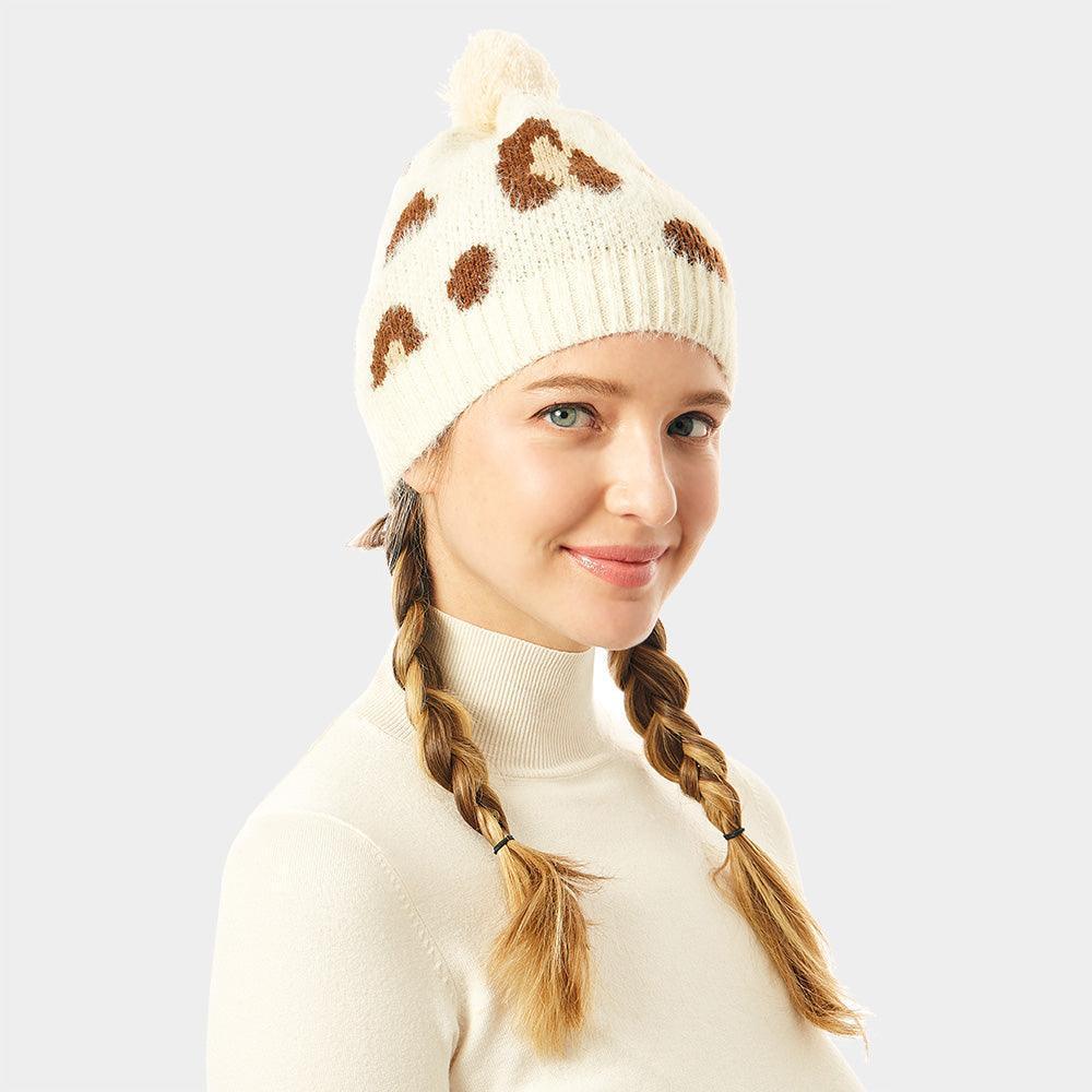 Soft Fuzzy Leopard Print Beanie Hat With Pom Pom - Jewelry Store by Erik Rayo