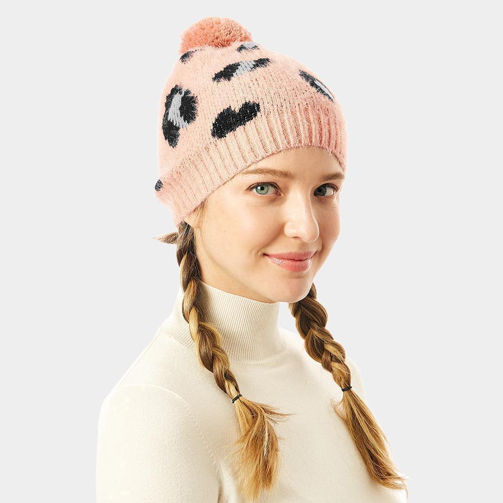 Soft Fuzzy Leopard Print Beanie Hat With Pom Pom - Jewelry Store by Erik Rayo