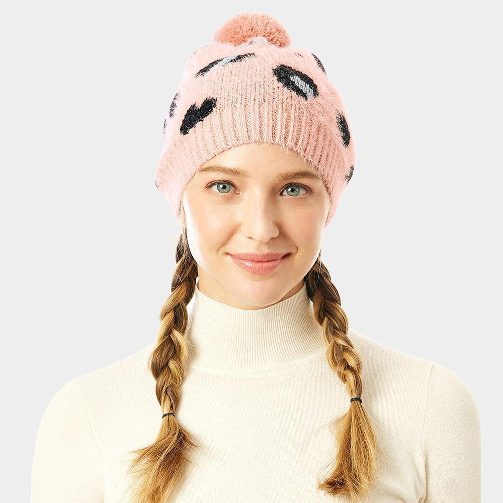 Soft Fuzzy Leopard Print Beanie Hat With Pom Pom - Jewelry Store by Erik Rayo