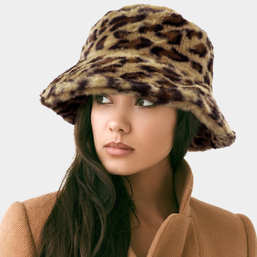 Leopard Patterned Soft Faux Fur Bucket Hat - Jewelry Store by Erik Rayo