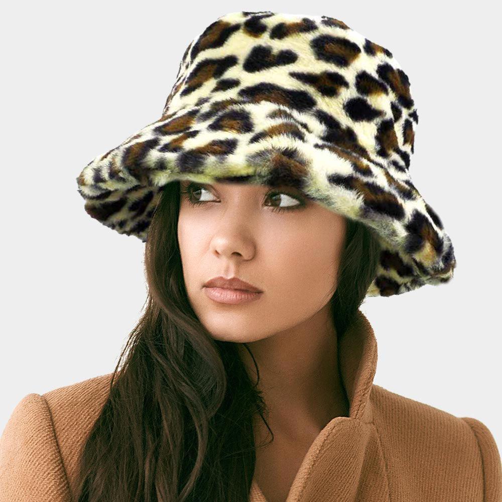 Leopard Patterned Soft Faux Fur Bucket Hat - Jewelry Store by Erik Rayo