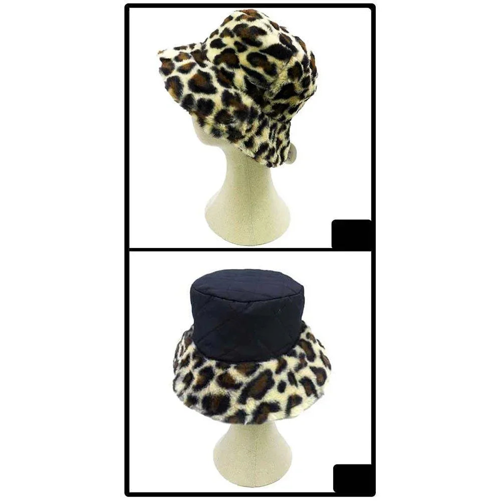Leopard Patterned Soft Faux Fur Bucket Hat - Jewelry Store by Erik Rayo