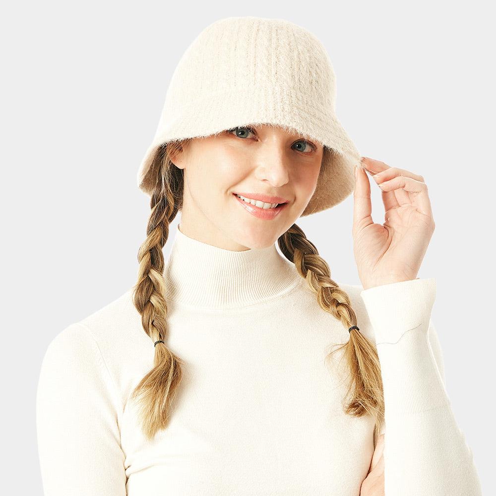 Soft Cable Knit Solid Bucket Hat