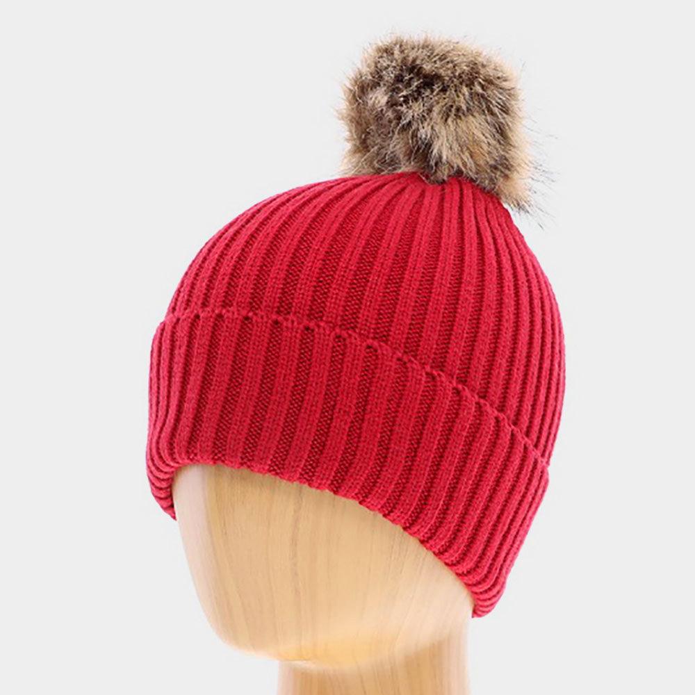 Soft Knit Faux Pom Pom Beanie Hat