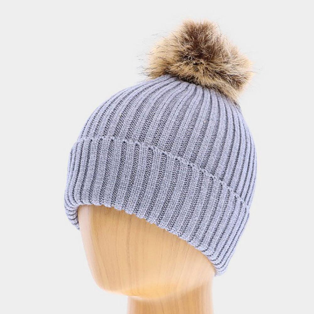 Soft Knit Faux Pom Pom Beanie Hat