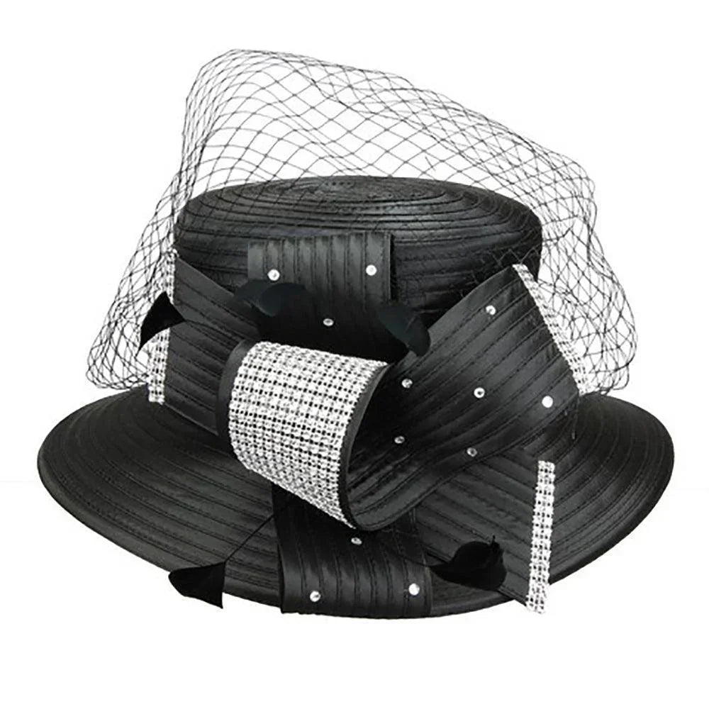 Feather crystal detail metallic satin hat - Jewelry Store by Erik Rayo