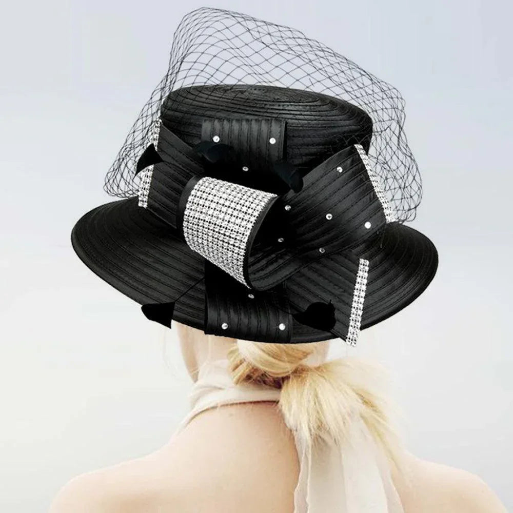 Feather crystal detail metallic satin hat - Jewelry Store by Erik Rayo