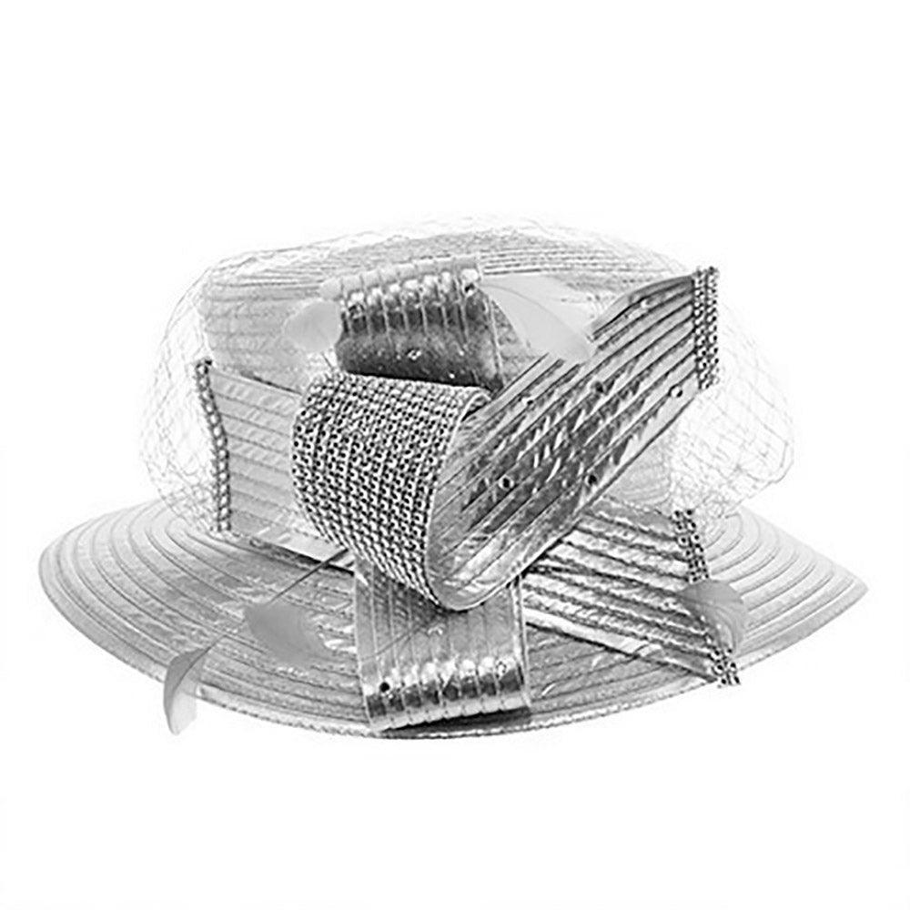 Feather crystal detail metallic satin hat - Jewelry Store by Erik Rayo