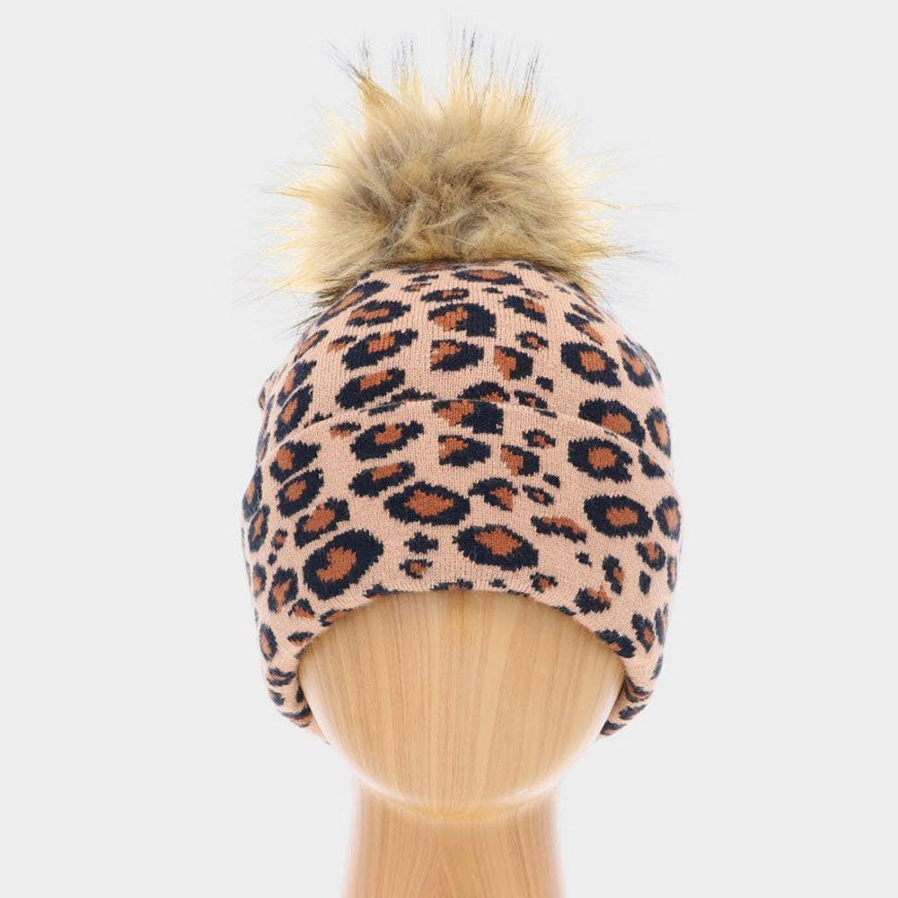 Cheetah Print Double Layered Pom Pom Beanie Hat - Jewelry Store by Erik Rayo