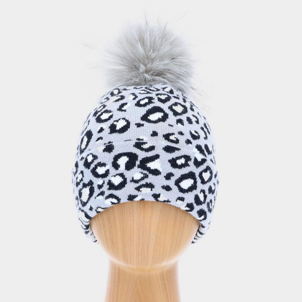 Cheetah Print Double Layered Pom Pom Beanie Hat - Jewelry Store by Erik Rayo
