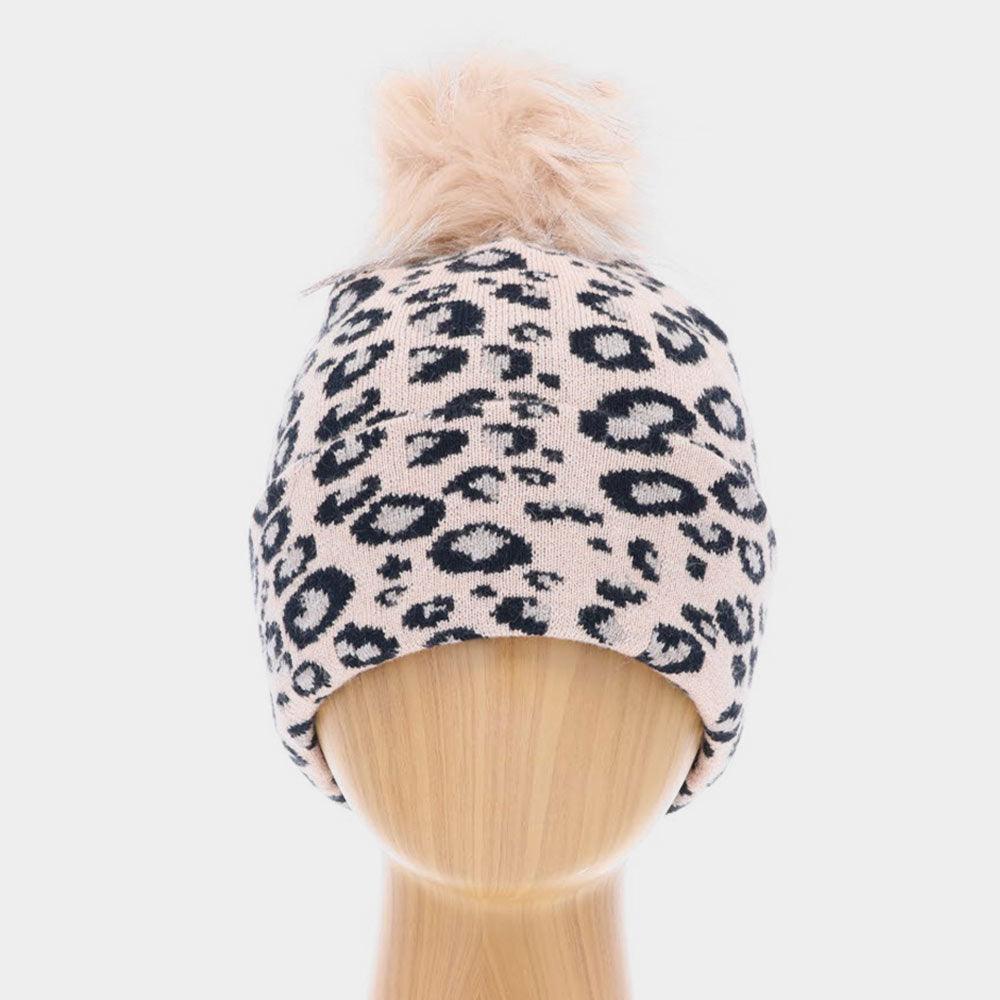 Cheetah Print Double Layered Pom Pom Beanie Hat - Jewelry Store by Erik Rayo