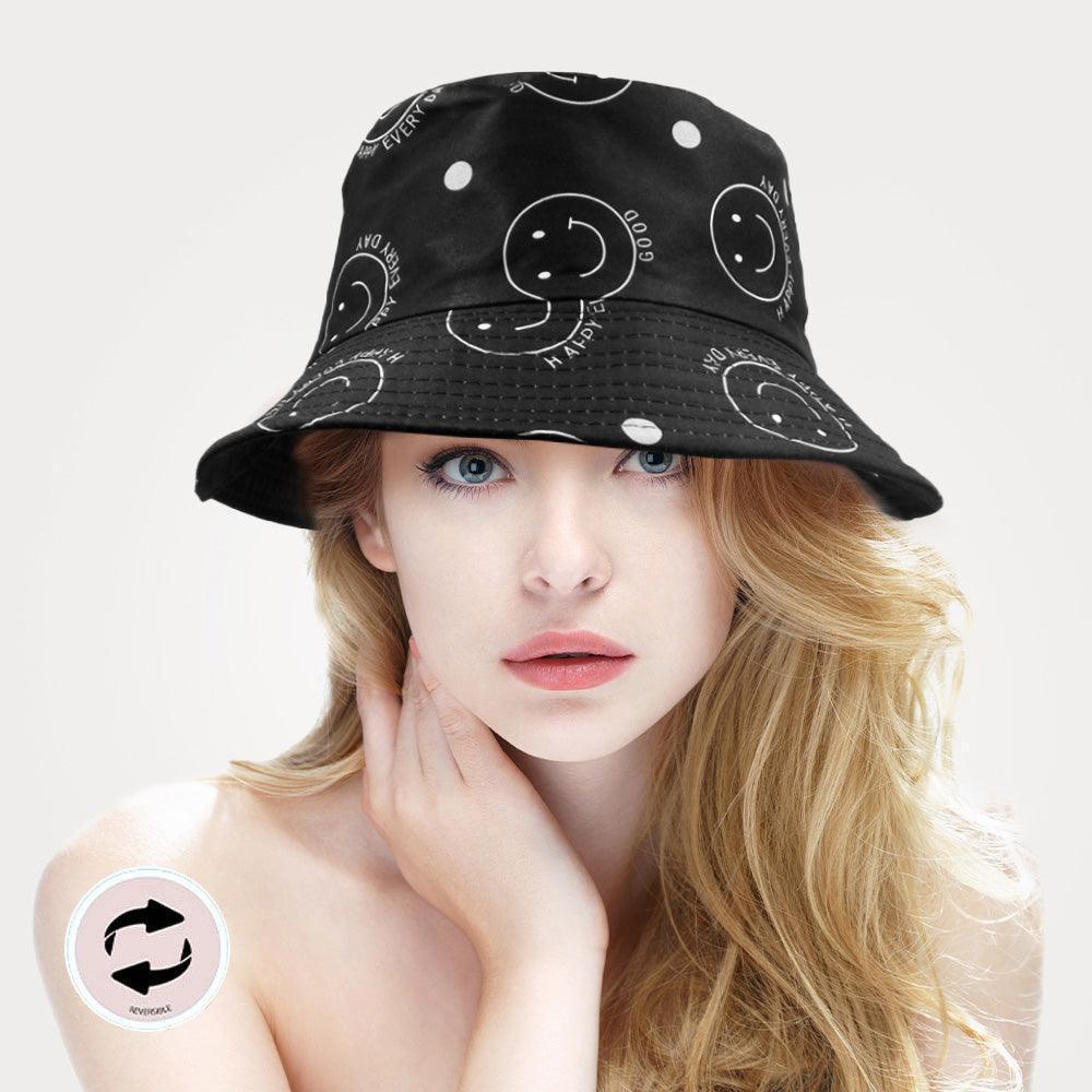 Reversible Happy Every Day Good Message Smile Patterned Bucket Hat - Jewelry Store by Erik Rayo