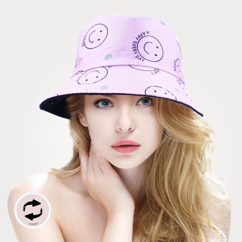 Reversible Happy Every Day Good Message Smile Patterned Bucket Hat - Jewelry Store by Erik Rayo