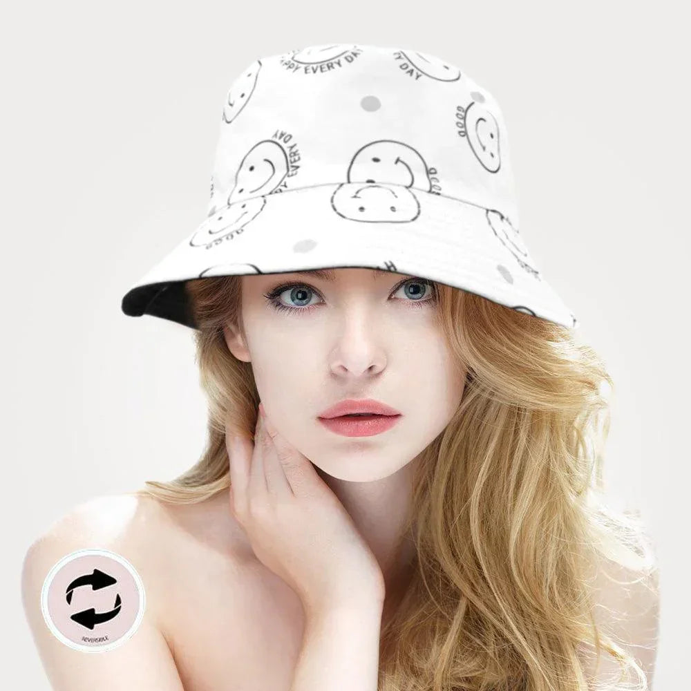 Reversible Happy Every Day Good Message Smile Patterned Bucket Hat - Jewelry Store by Erik Rayo