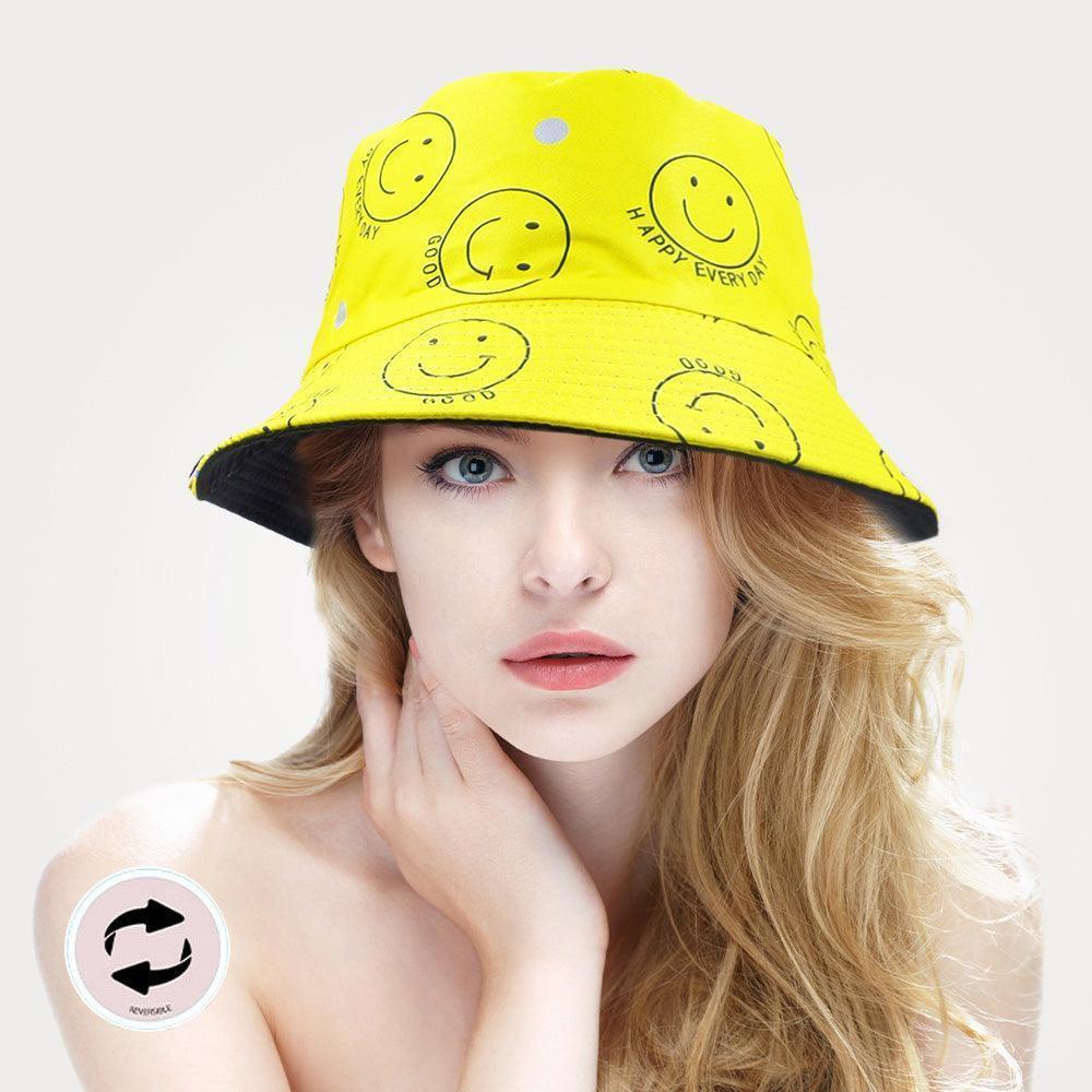 Reversible Happy Every Day Good Message Smile Patterned Bucket Hat - Jewelry Store by Erik Rayo