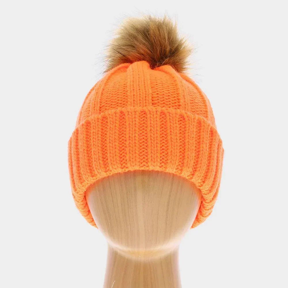 Chunky Knit Cuffed Pom Pom Single Layered Beanie Hat - Jewelry Store by Erik Rayo