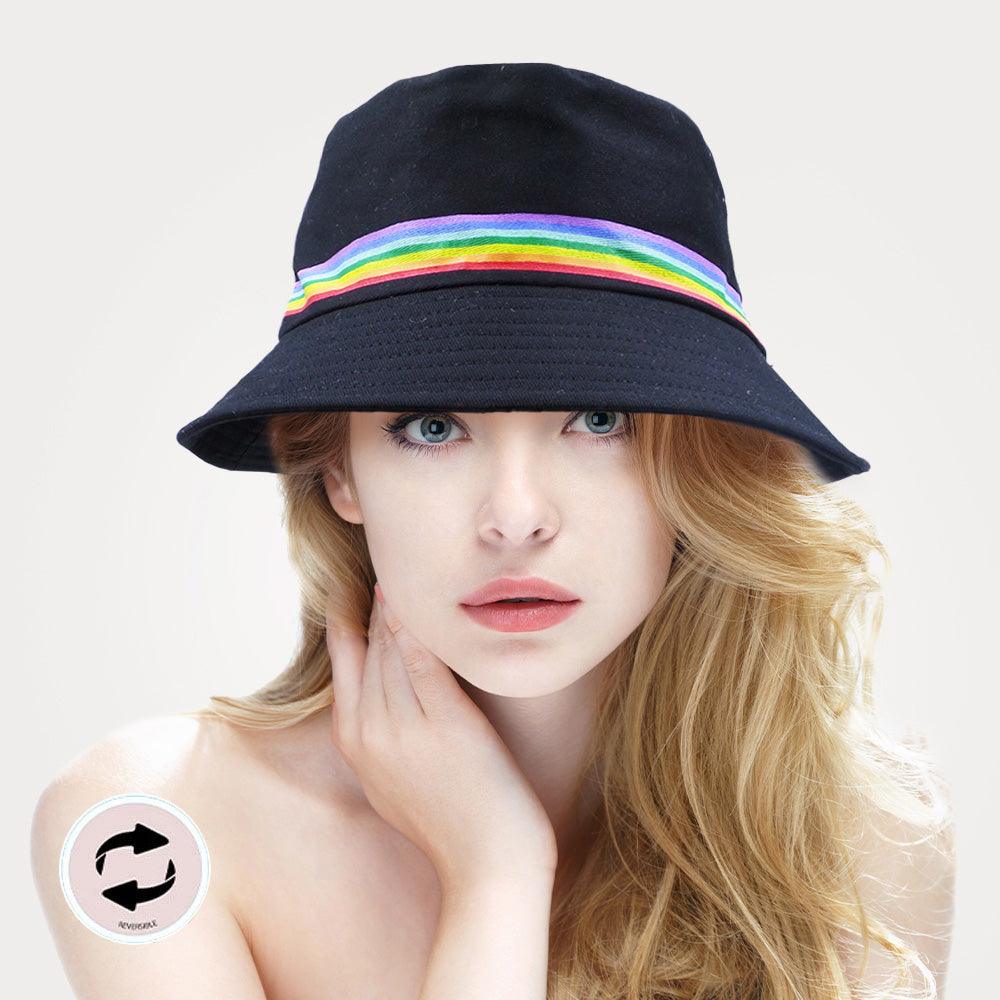 Reversible Rainbow Color Block Accented Bucket Hat