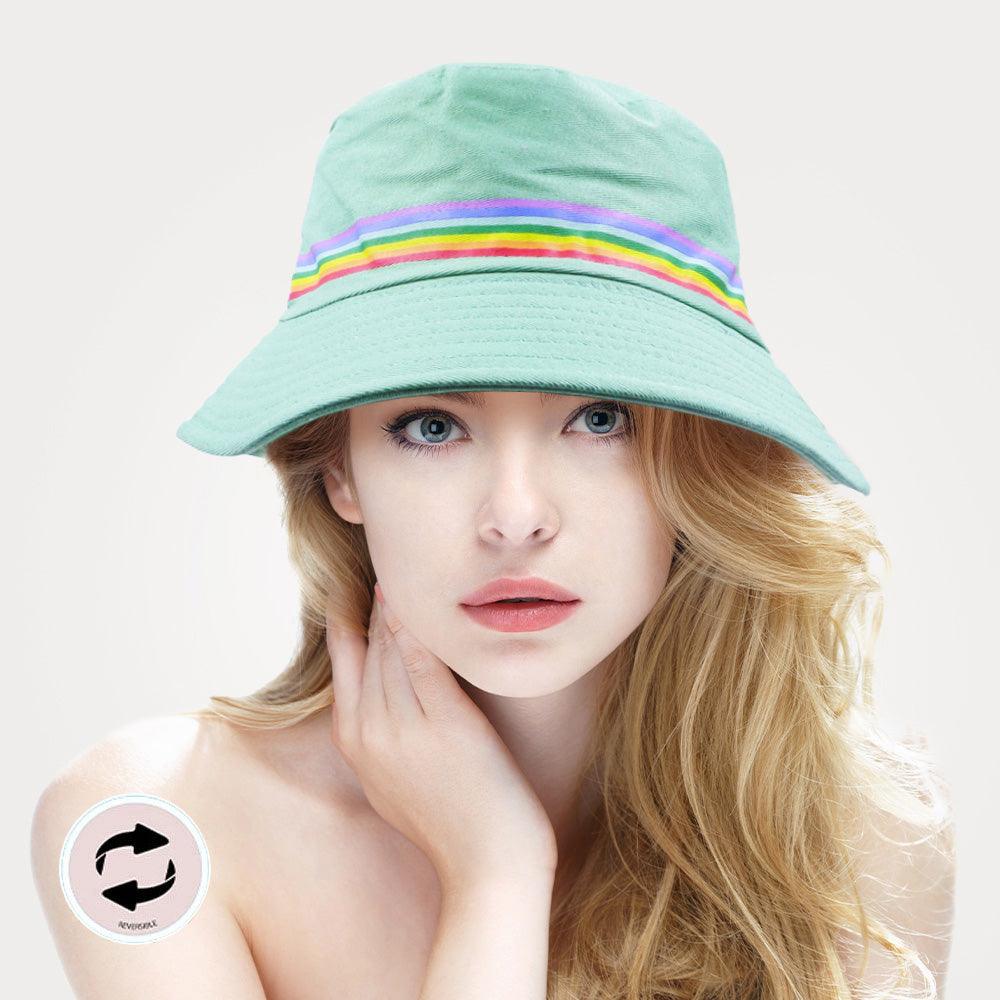 Reversible Rainbow Color Block Accented Bucket Hat