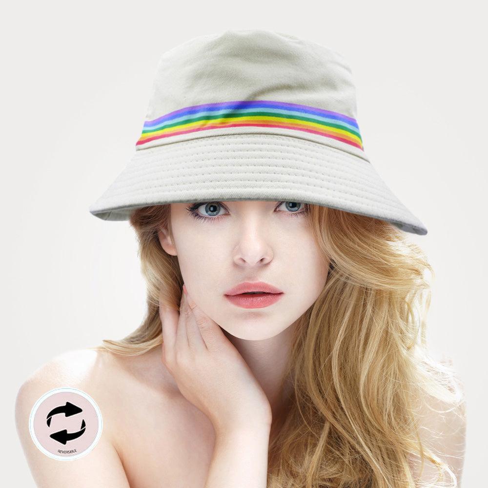 Reversible Rainbow Color Block Accented Bucket Hat