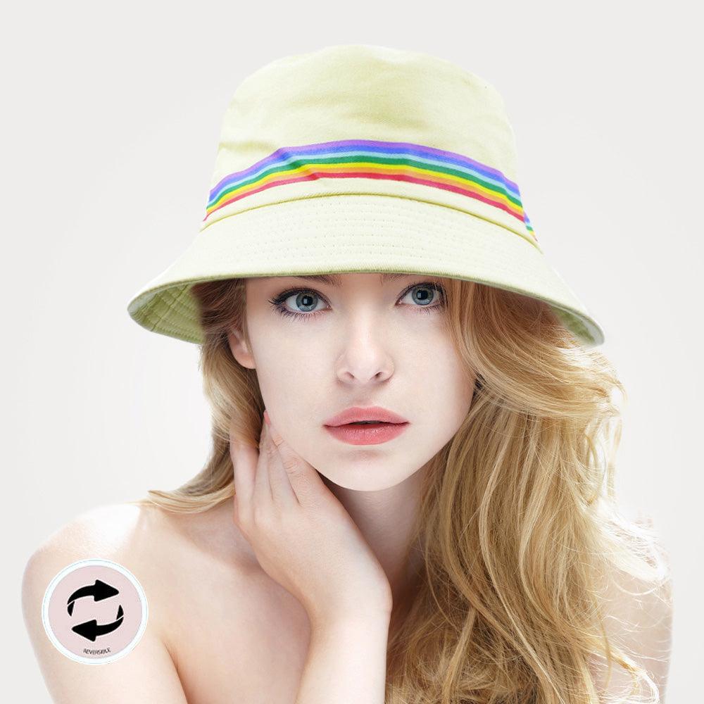 Reversible Rainbow Color Block Accented Bucket Hat