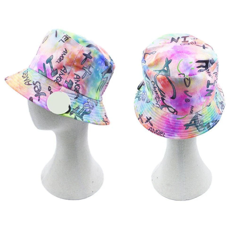 Reversible Love Super Angel Yes Boo XO Message Smile Tie Dye Bucket Hat - Jewelry Store by Erik Rayo