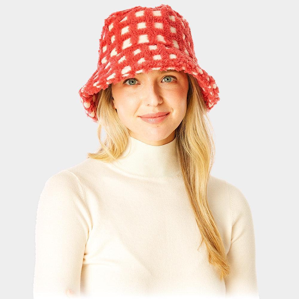 Check Patterned Faux Fur Bucket Hat - Jewelry Store by Erik Rayo
