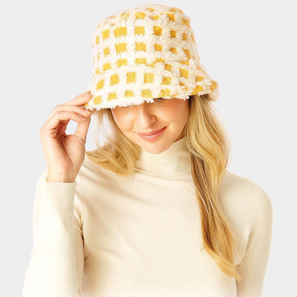 Check Patterned Faux Fur Bucket Hat - Jewelry Store by Erik Rayo