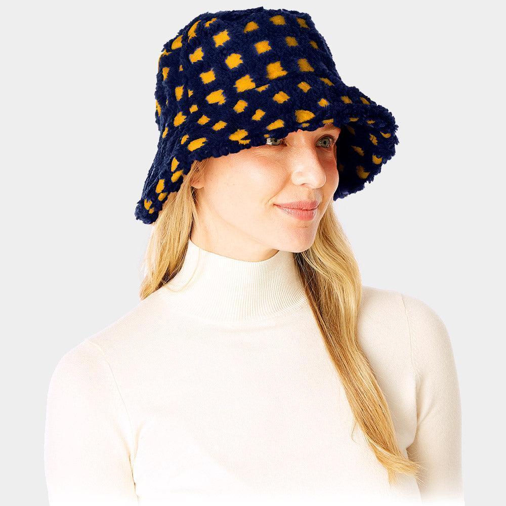 Check Patterned Faux Fur Bucket Hat - Jewelry Store by Erik Rayo