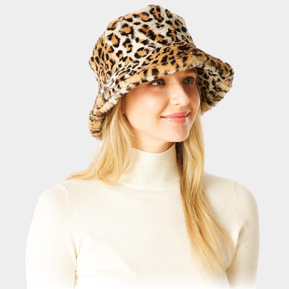 Leopard Patterned Soft Faux Fur Bucket Hat - Jewelry Store by Erik Rayo