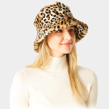 Load image into Gallery viewer, Leopard Patterned Soft Faux Fur Bucket Hat
