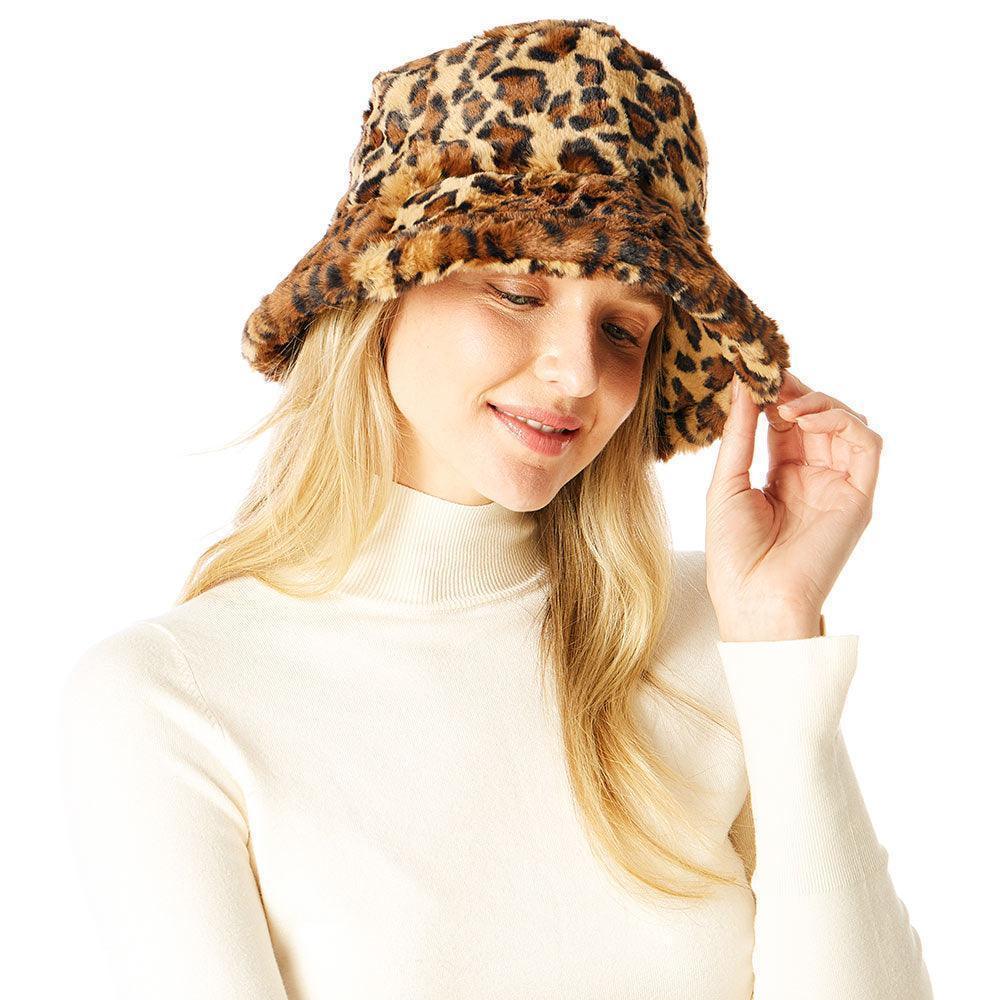 Leopard Patterned Soft Faux Fur Bucket Hat - Jewelry Store by Erik Rayo