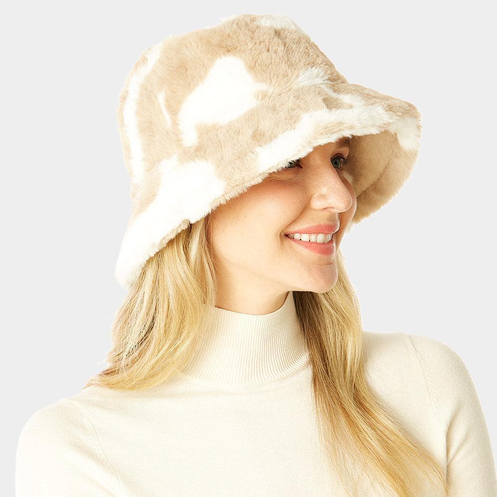 Cow Patterned Faux Fur Bucket Hat - Jewelry Store by Erik Rayo
