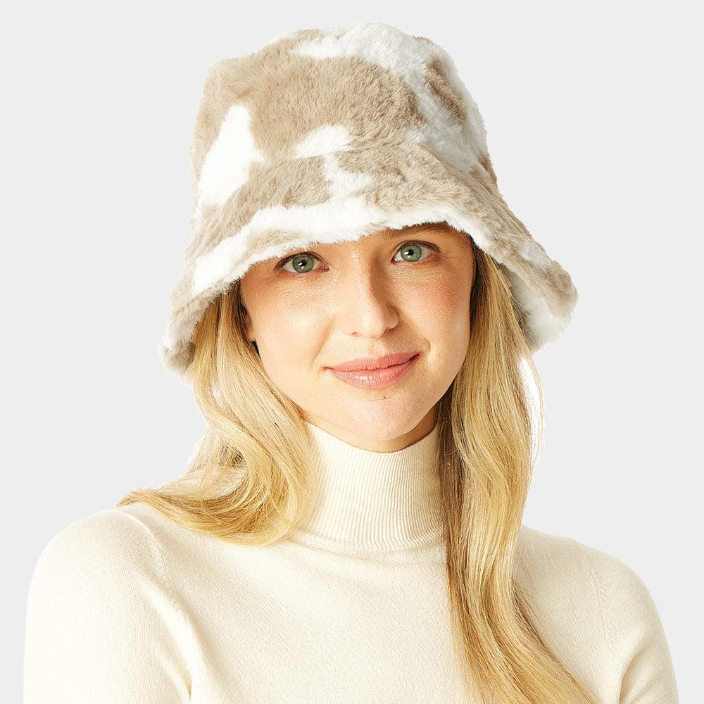Cow Patterned Faux Fur Bucket Hat - Jewelry Store by Erik Rayo