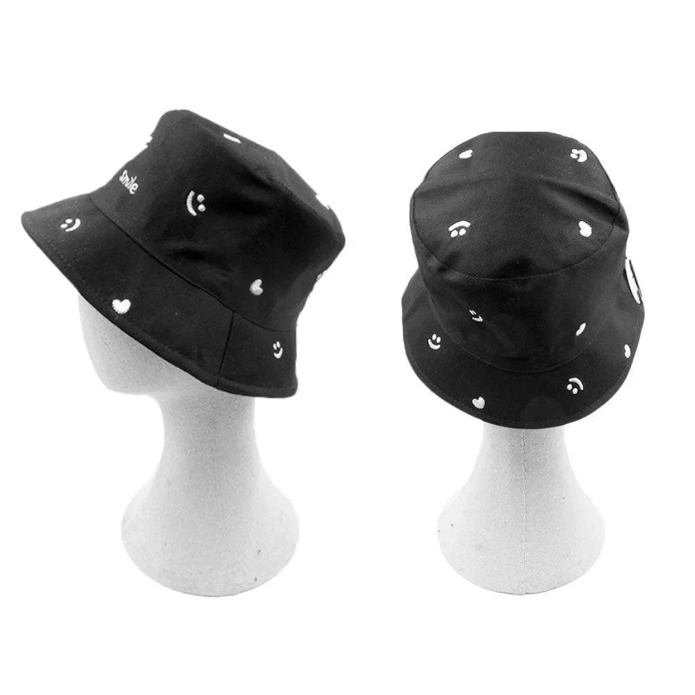 Reversible Smile Message Heart Patterned Bucket Hat - Jewelry Store by Erik Rayo